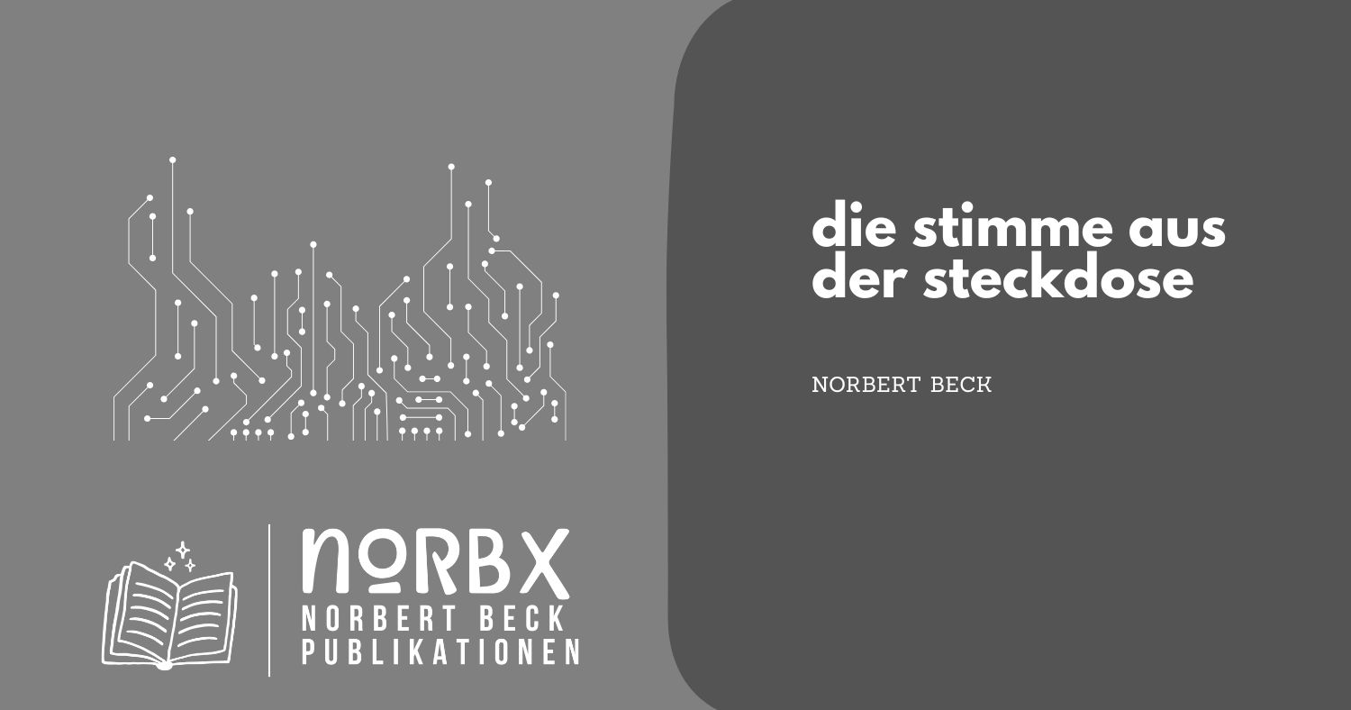 Grafik mit Schaltkreis-Muster, dem NORBX-Logo und dem Text „die stimme aus der steckdose“.